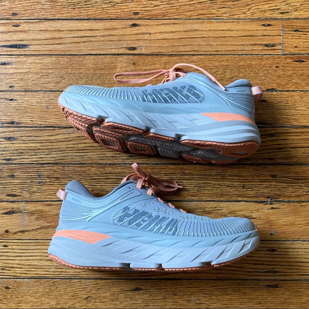 Hoka Bondi 7, worn once! (These are gray, the pics look a bit blue)